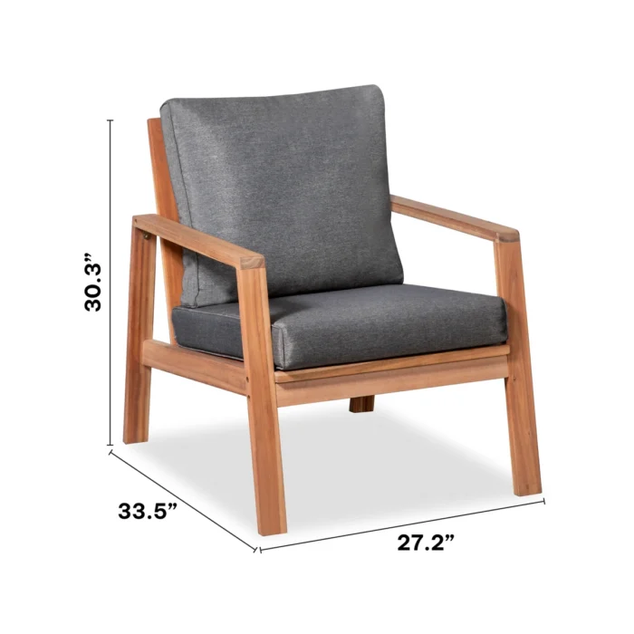 Solid Acacia Wood Outdoor Lounge Chair with Cushions (Set of 2)