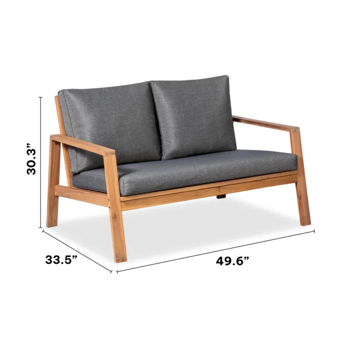 Solid Acacia Wood Outdoor Loveseat with Cushions