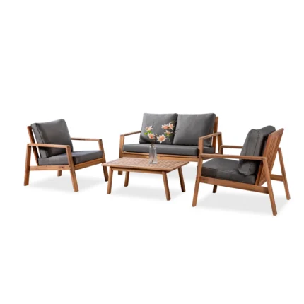 4-Person Acacia Wood Patio Conversation Set with Cushions