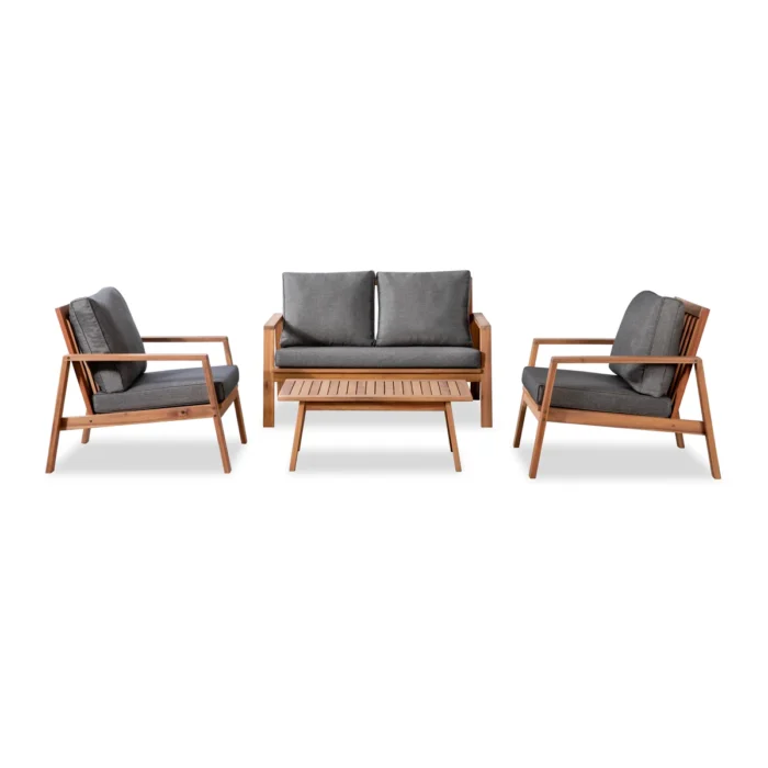 4-Person Acacia Wood Patio Conversation Set with Cushions