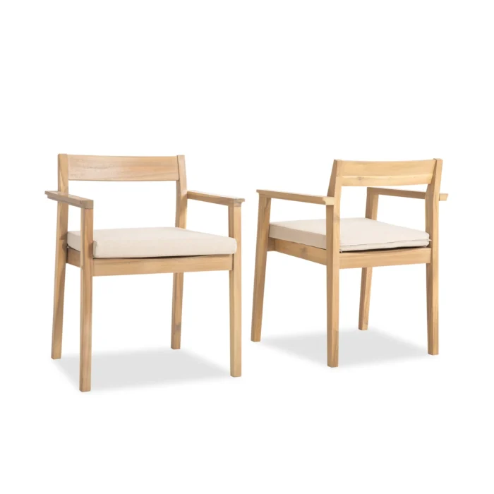 4-Person Acacia Wood Patio Dining Set with Round Table and Cushions