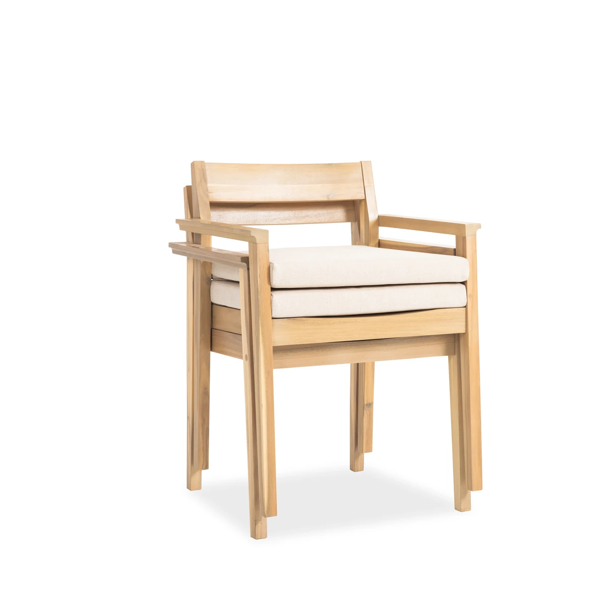 Stackable acacia wood dining chairs for compact patio storage