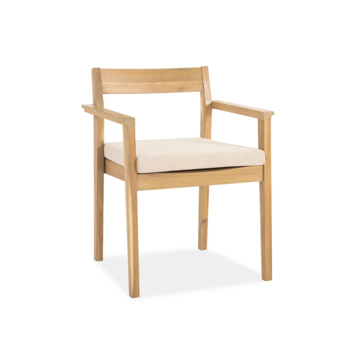Solid Acacia Wood Patio Dining Chair with Cushion (Set of 2)