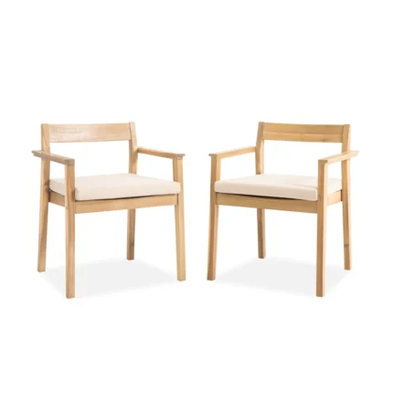 Solid Acacia Wood Patio Dining Chair with Cushion (Set of 2)
