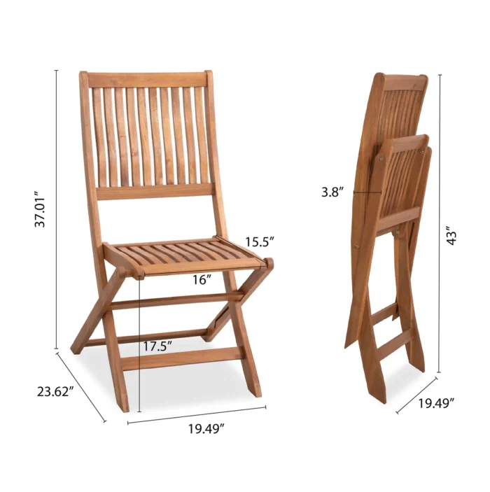 Solid Eucalyptus Wood Patio Folding Dining Chair (Set of 2)