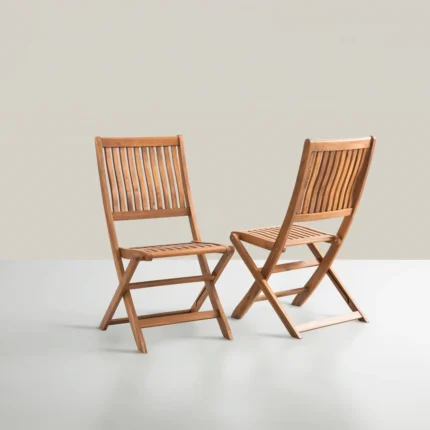 Set of two natural eucalyptus wood folding chairs