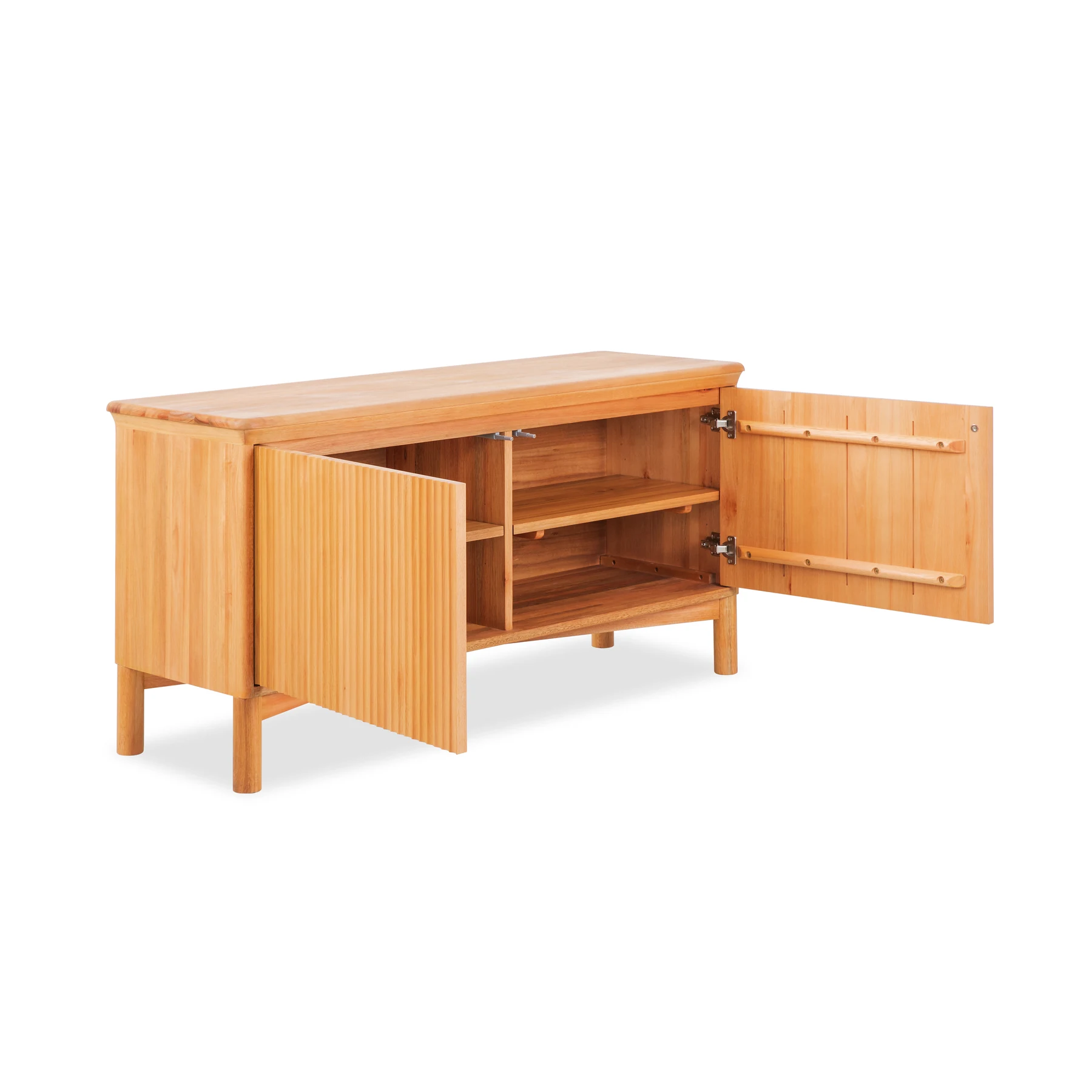 Eucalyptus outdoor sideboard with both doors open showing storage compartments