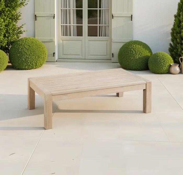 Brushed Finish Solid Eucalyptus Wood Patio Coffee Table