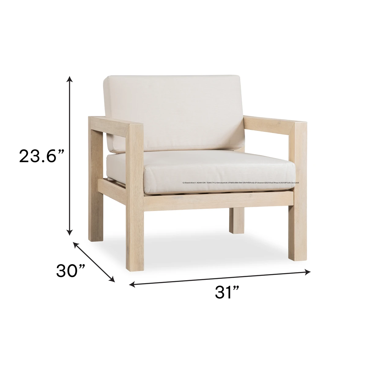 Dimension diagram of the eucalyptus patio lounge chair