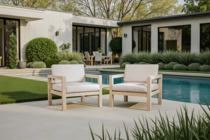 Brushed Finish Solid Eucalyptus Wood Patio Lounge Chair with Cushions