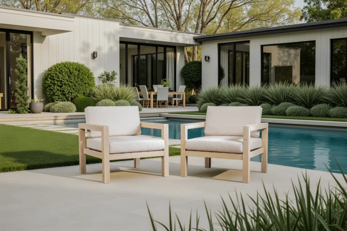 Brushed Finish Solid Eucalyptus Wood Patio Lounge Chair with Cushions