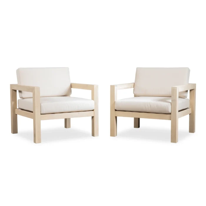 Brushed Finish Solid Eucalyptus Wood Patio Lounge Chair with Cushions