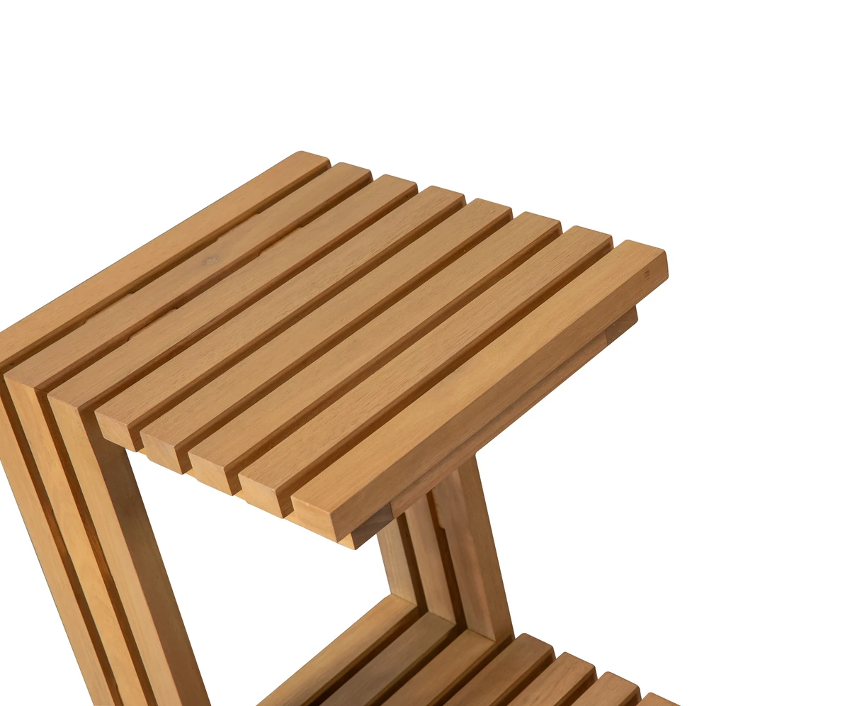 Close-up angle of the eucalyptus wood slatted tabletop