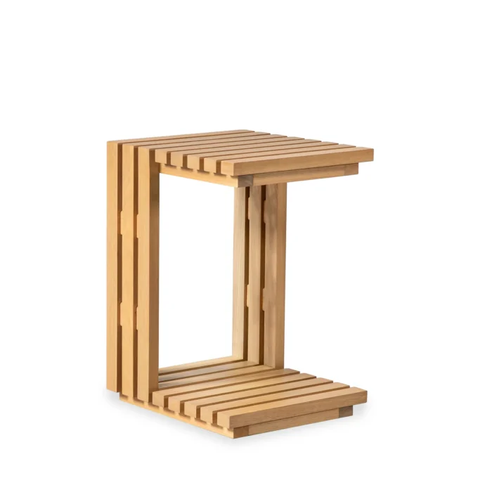 Solid Eucalyptus Wood C-Shaped Patio Side Table