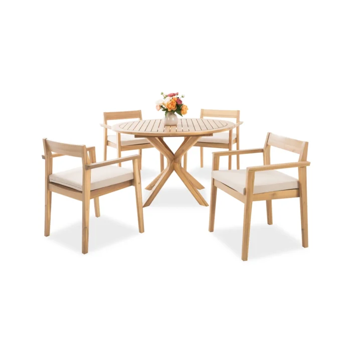 Round Acacia Wood Outdoor Dining Table