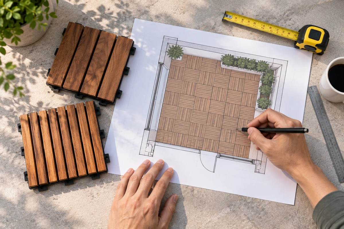 Wood deck tiles buying guide - measuring balcony and planning tile coverage