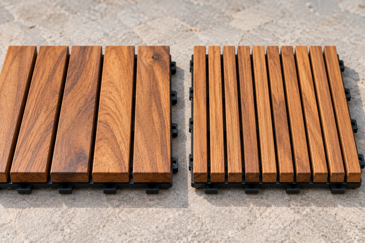 Wood deck tiles buying guide - comparing 6-slat versus 12-slat tile designs