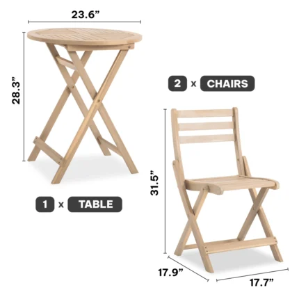 3-Piece Solid Wood Folding Outdoor Bistro Set