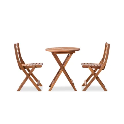 Natural wood folding bistro set with round table and two chairs