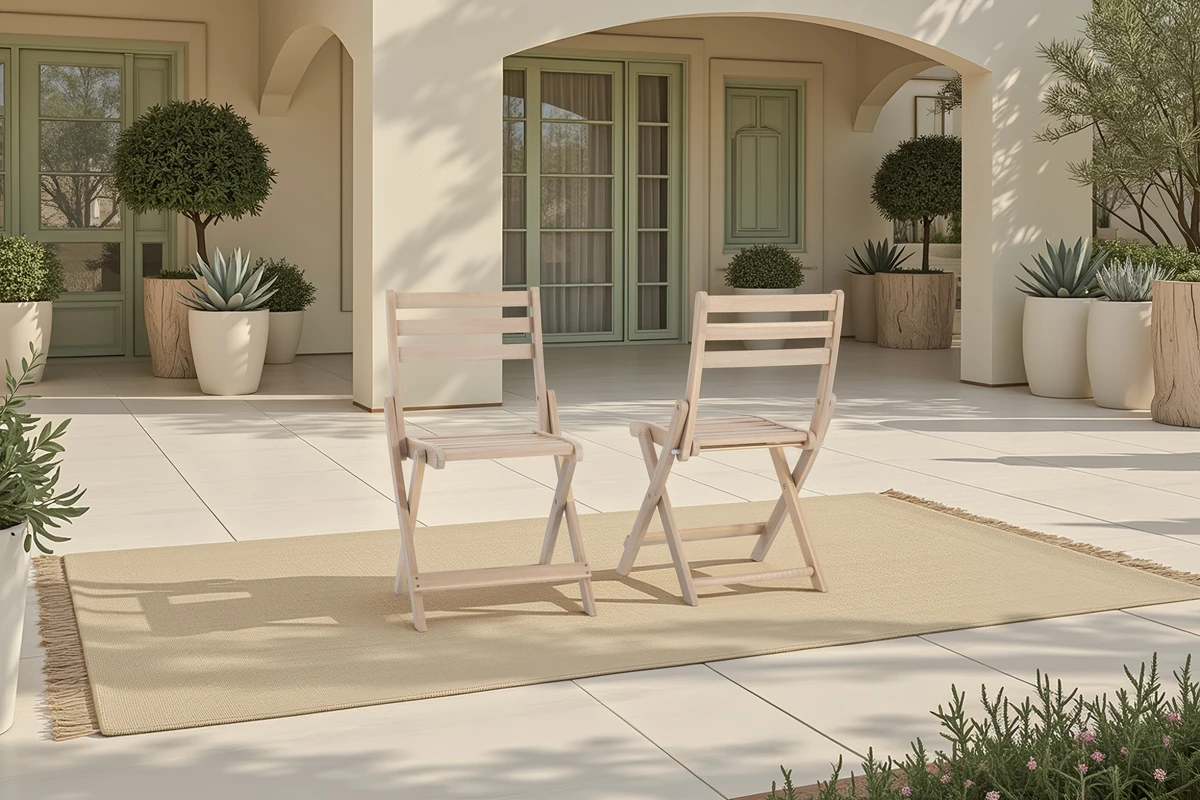wood patio folding chairs courtyard lifestyle white wash