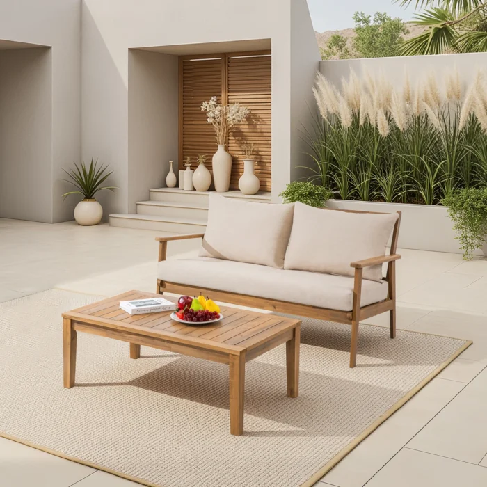 Solid Wood Patio Loveseat With Cushions