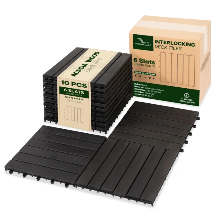 Wooden Deck Tiles Pack of 10 – 6 Slats, Round Joint