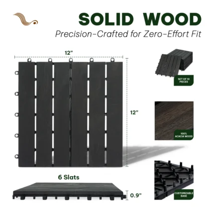 Wooden Deck Tiles Pack of 10 – 6 Slats, Round Joint