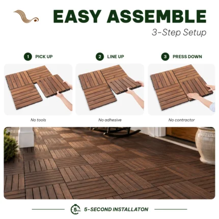 Wooden Deck Tiles Pack of 10 – 6 Slats, Square Joint