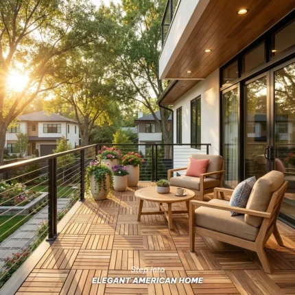 Wooden Deck Tiles Pack of 10 – 6 Slats, Round Joint