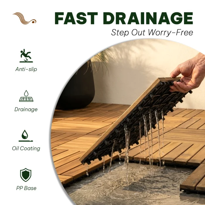 Wooden Deck Tiles Pack of 10 – 6 Slats, Round Joint