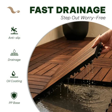 Wooden Deck Tiles Pack of 10 – 6 Slats, Round Joint