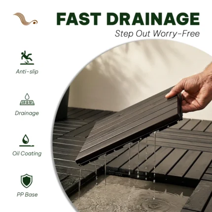 Wooden Deck Tiles Pack of 10 – 6 Slats, Square Joint