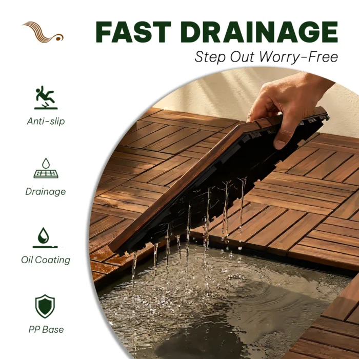 Wooden Deck Tiles Pack of 10 – 6 Slats, Square Joint