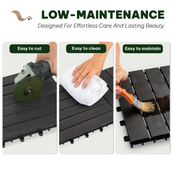Wooden Deck Tiles Pack of 10 – 6 Slats, Round Joint