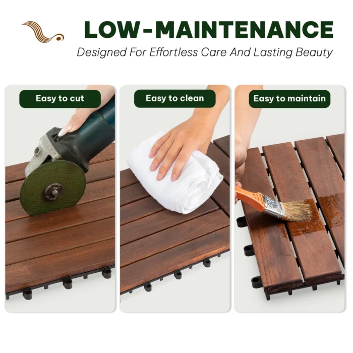 Wooden Deck Tiles Pack of 10 – 6 Slats, Round Joint