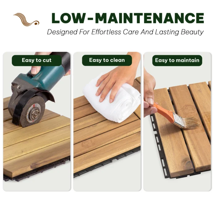 Wooden Deck Tiles Pack of 10 – 6 Slats, Square Joint