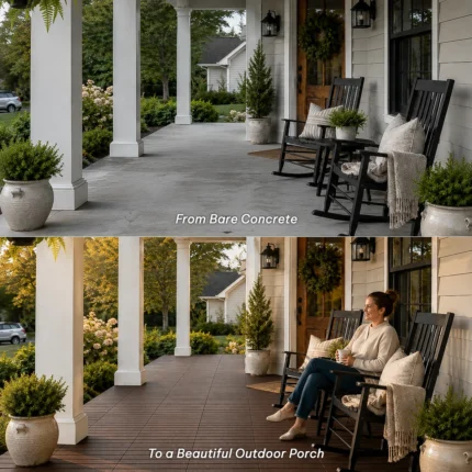 Wooden Deck Tiles Pack of 10 – 6 Slats, Round Joint
