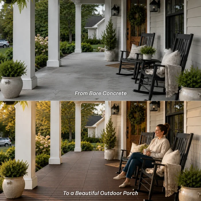 Wooden Deck Tiles Pack of 10 – 6 Slats, Round Joint