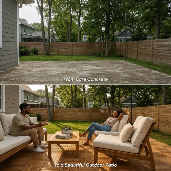 Wooden Deck Tiles Pack of 10 – 6 Slats, Square Joint