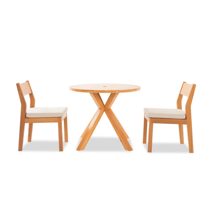 3-Piece Eucalyptus Wood Patio Dining Set with Cushioned Chairs