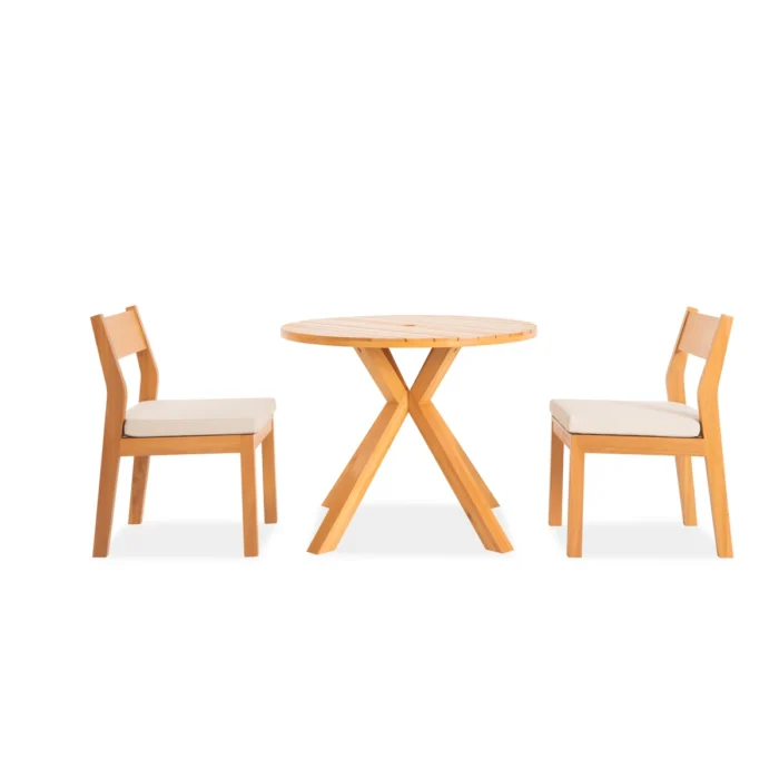 3-Piece Eucalyptus Wood Patio Dining Set with Cushioned Chairs