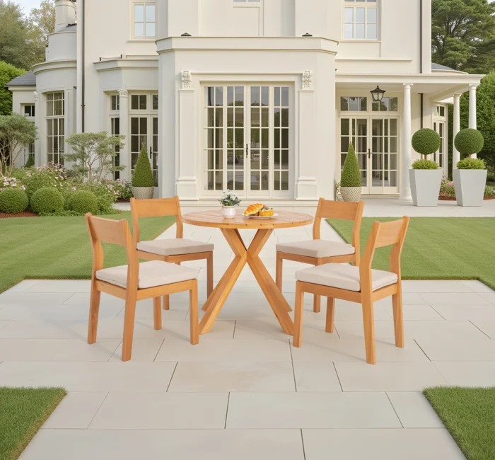 5-Piece Eucalyptus Wood Patio Dining Set with Cushioned Chairs