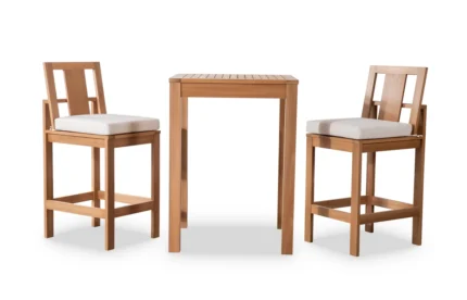 3-Piece Eucalyptus Wood Outdoor Bar Set with Cushions