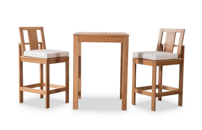 3-Piece Eucalyptus Wood Outdoor Bar Set with Cushions