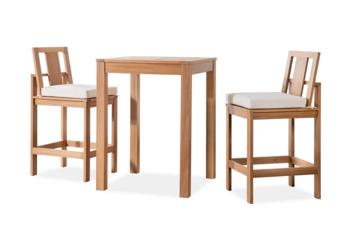 3-Piece Eucalyptus Wood Outdoor Bar Set with Cushions