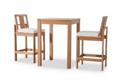 3-Piece Eucalyptus Wood Outdoor Bar Set with Cushions