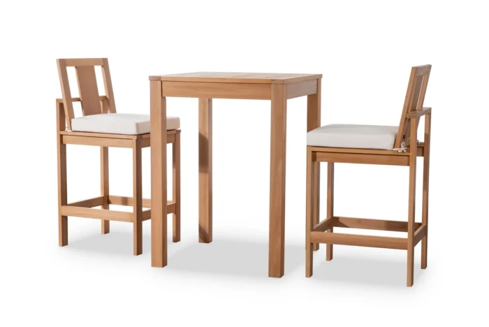 3-Piece Eucalyptus Wood Outdoor Bar Set with Cushions