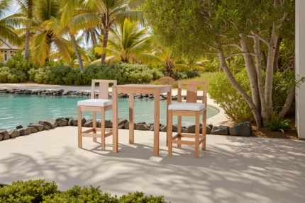 3-Piece Eucalyptus Wood Outdoor Bar Set with Cushions
