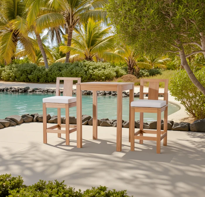 3-Piece Eucalyptus Wood Outdoor Bar Set with Cushions