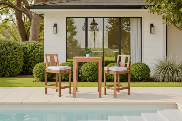 3-Piece Eucalyptus Wood Outdoor Bar Set with Cushions